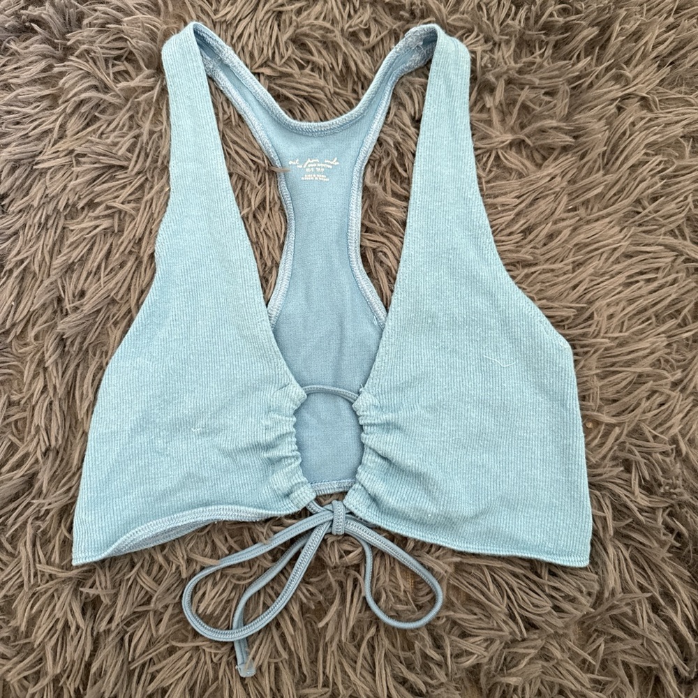 light blue sleeveless crop top